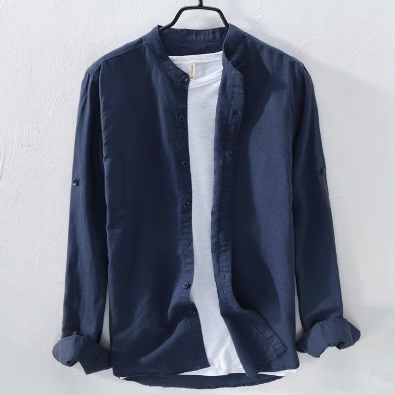 多色日系立領棉麻襯衫長袖襯衫