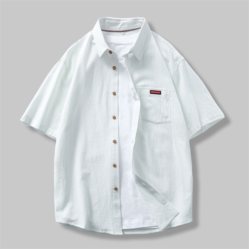 爆款文藝休閒寬鬆襯衫棉麻短袖