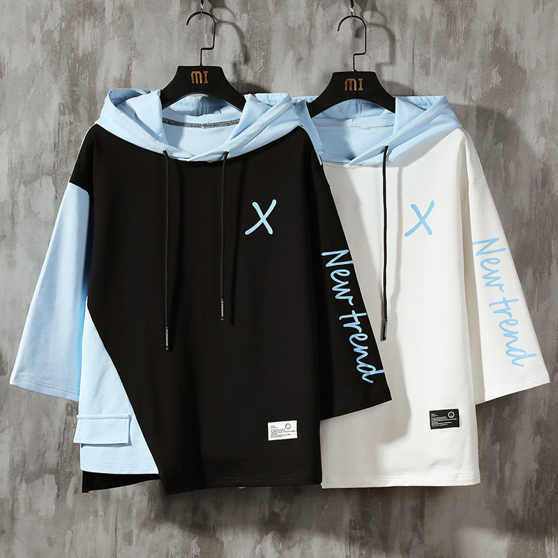 七分袖連帽潮流韓版寬鬆蝙蝠大碼短袖-Nuostyle