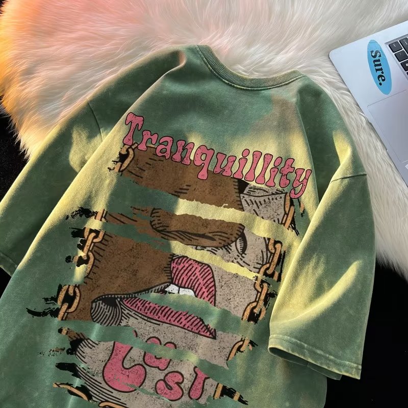 美式復古重磅高街水洗做舊夏季潮牌休閒大碼T恤上衣