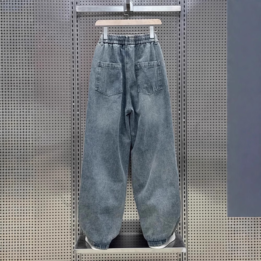 港味刷毛潮酷炸街痞帥直筒寬鬆闊腿牛仔褲