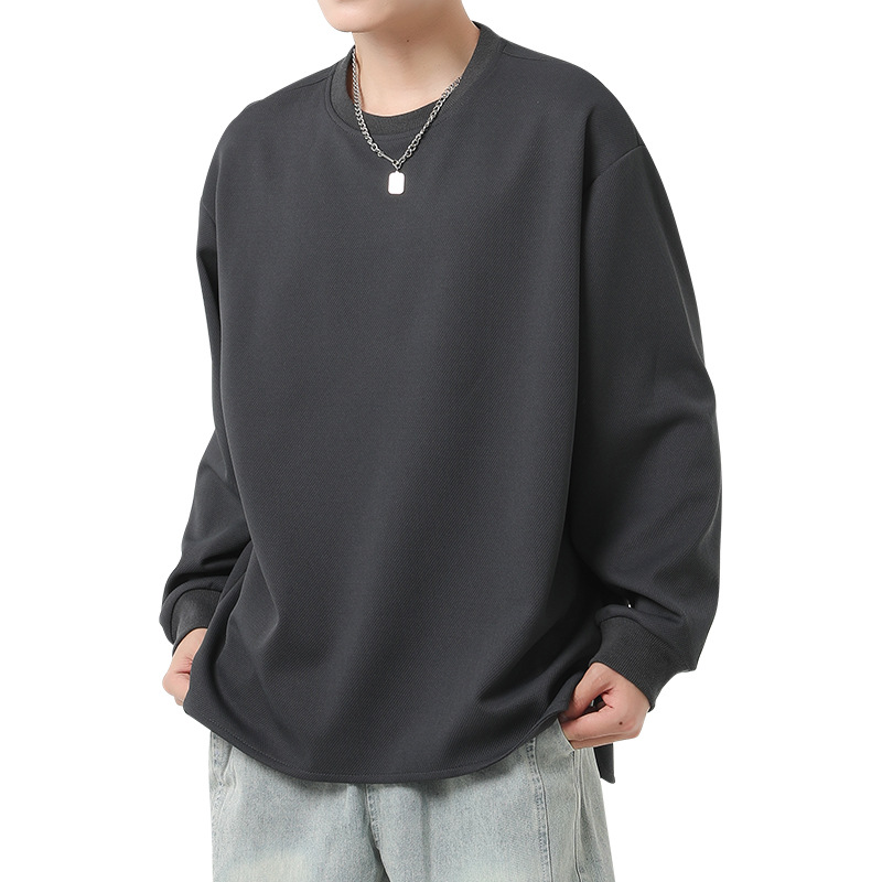 休閑圓領寬鬆純色上衣長袖-Nuostyle