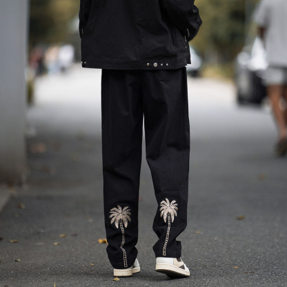 美式休閒街頭潮流水洗復古寬鬆直筒牛仔褲