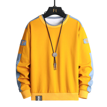 時尚潮流拼色寬鬆圓領長袖T恤休閒衛衣