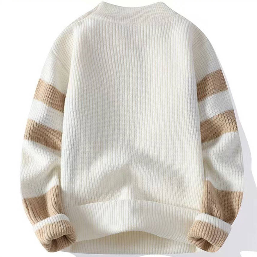 拼色毛衣潮流圓領套頭長袖針織衫