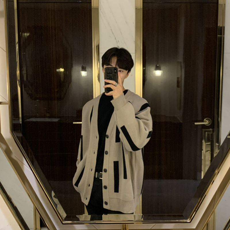 寬鬆慵懶風潮流個性休閒V領針織開衫