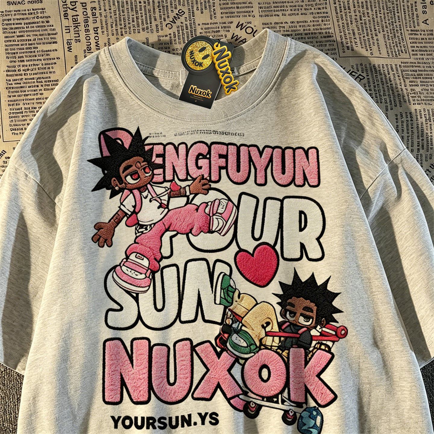 純棉歐美慵懶風仿刺繡印花寬鬆短袖T恤