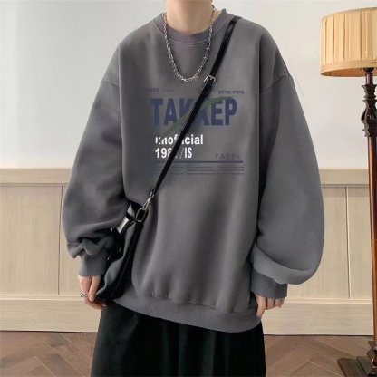 日系美式重磅圓領潮流寬鬆百搭帥氣長袖T恤