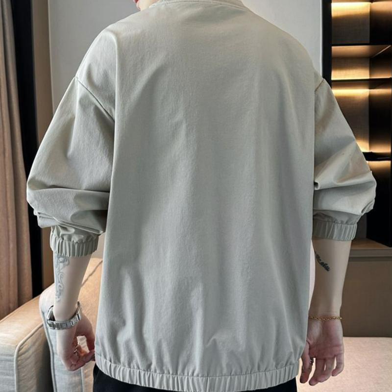 圓領寬鬆帶口袋潮流百搭帥氣長袖T恤