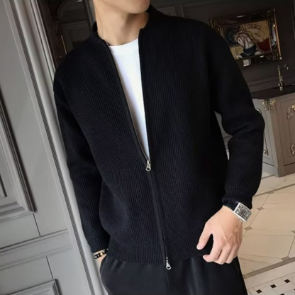 時尚潮流素色針織開衫休閒修身長袖毛衣外套