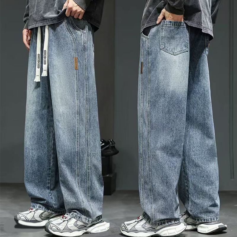 美式百搭寬鬆闊腿休閒垂感潮牌大碼直筒牛仔褲