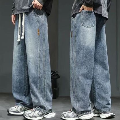 美式百搭寬鬆闊腿休閒垂感潮牌大碼直筒牛仔褲