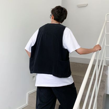 【單件/套裝】日系痞帥潮流高級工裝馬甲+百搭T恤+休閑闊腿褲三件套