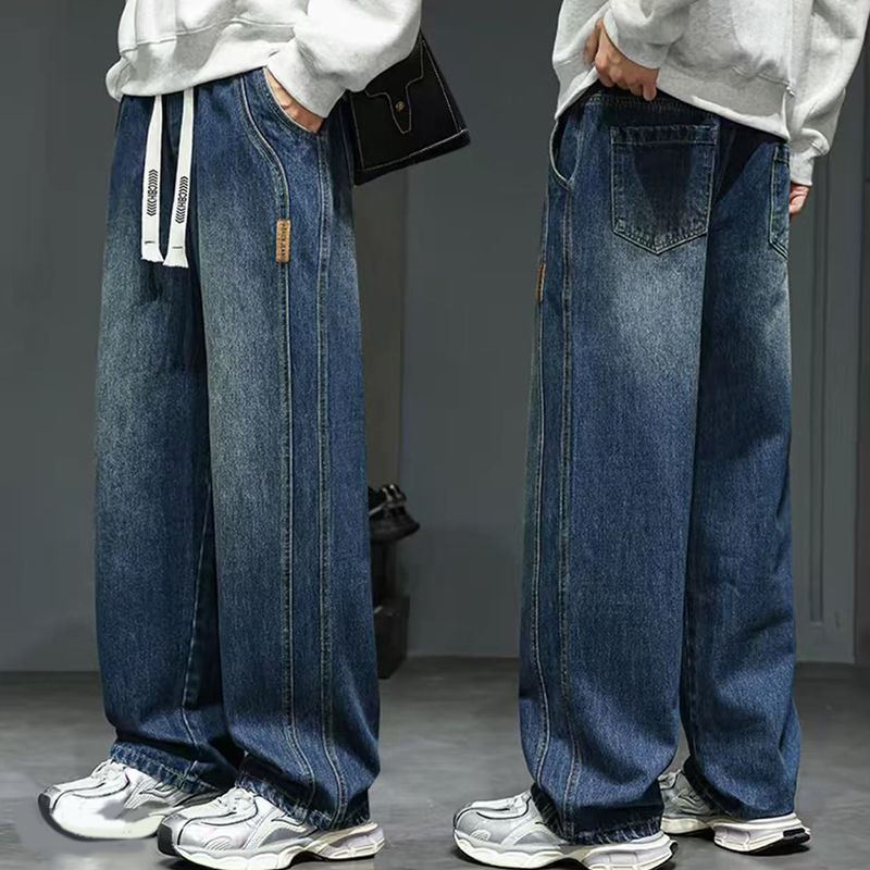 美式百搭寬鬆闊腿休閒垂感潮牌大碼直筒牛仔褲
