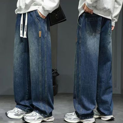 美式百搭寬鬆闊腿休閒垂感潮牌大碼直筒牛仔褲
