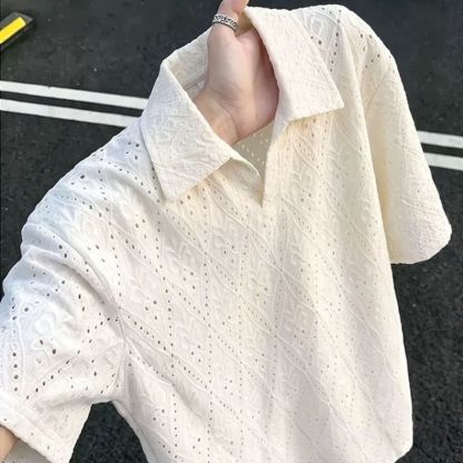 @鏤空提花輕薄透氣慵懶鬆弛感短袖Polo衫