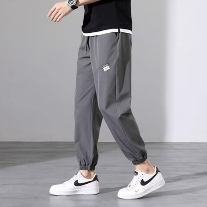 薄款冰絲休閒寬鬆透氣潮流運動休閒九分束腳褲