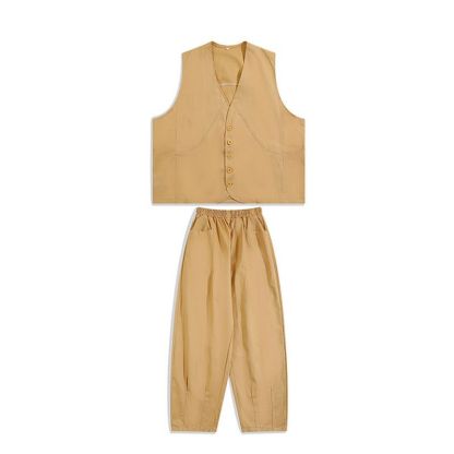 【單件/套裝】日系痞帥潮流高級工裝馬甲+百搭T恤+休閑闊腿褲三件套