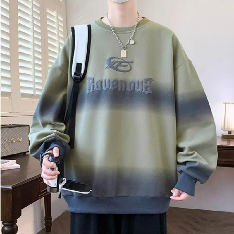 設計感漸變色寬鬆圓領印花休閒長袖衛衣