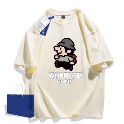 美式重磅百搭圓領純棉寬鬆印花短袖