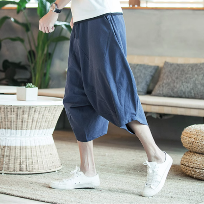 寬鬆薄款休閒亞麻潮流沙灘棉麻七分哈倫褲