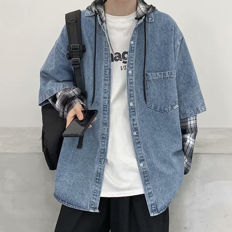 設計感寬鬆痞帥炸街翻領夾克潮牌牛仔外套