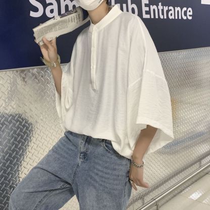 新中式寬鬆顯瘦百搭冰絲五分袖蝙蝠襯衫