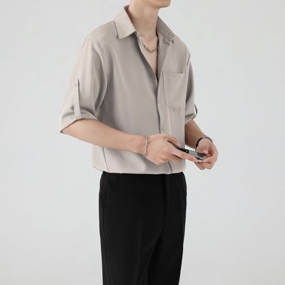 【單件/套裝】冰絲設計感七分短袖襯衫+休閒西褲兩件套裝