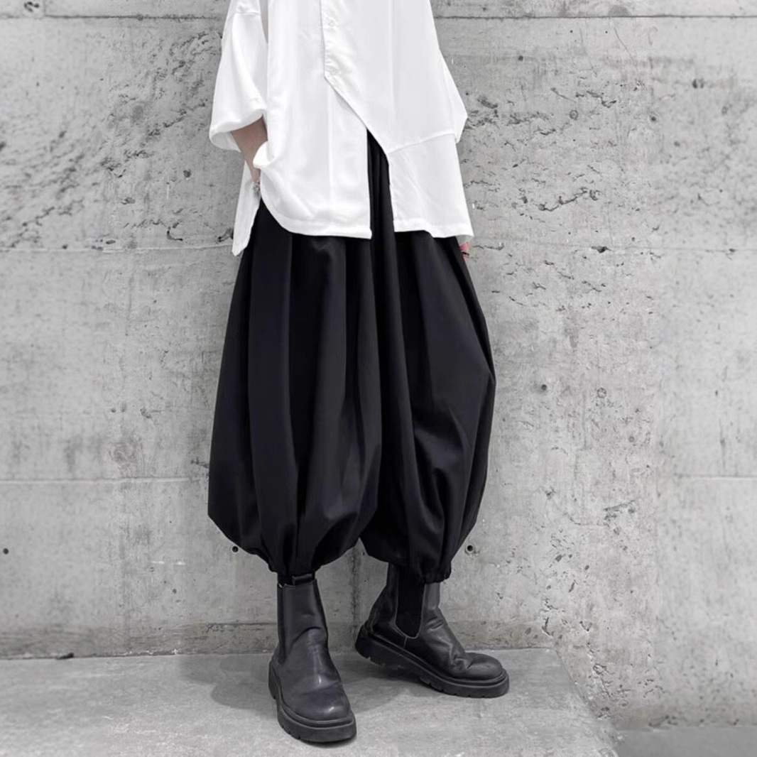暗黑禁慾系寬鬆束腳八分燈籠褲大襠哈倫褲