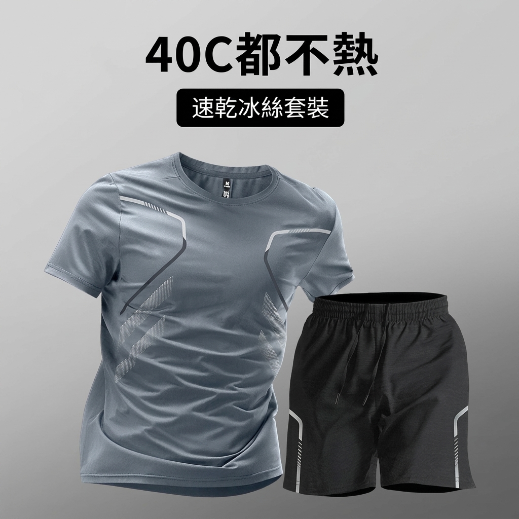 【整套】冰絲速乾訓練服短袖短褲運動套裝