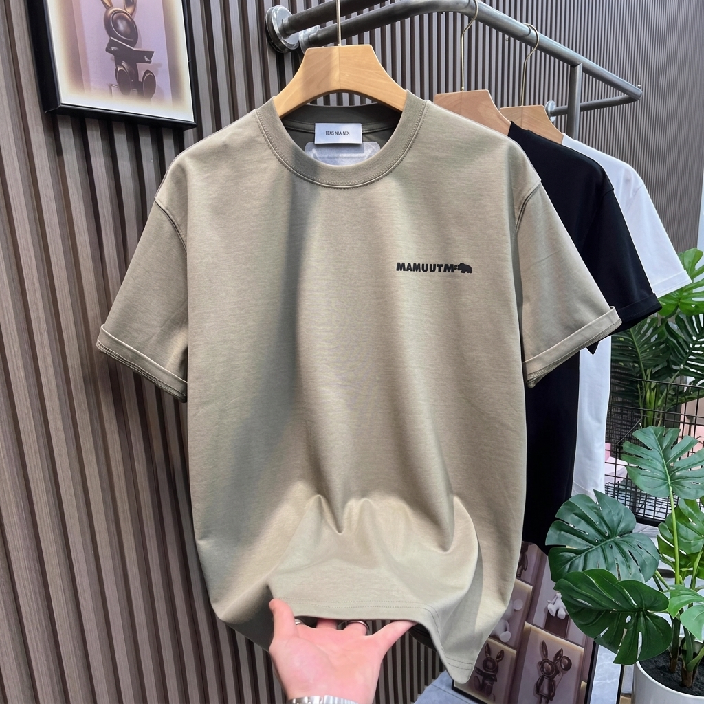 @美式字母刺繡時尚圓領休閒寬鬆百搭短袖