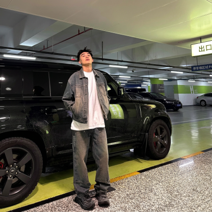 @美式復古水洗寬鬆帥氣工裝痞帥牛仔外套