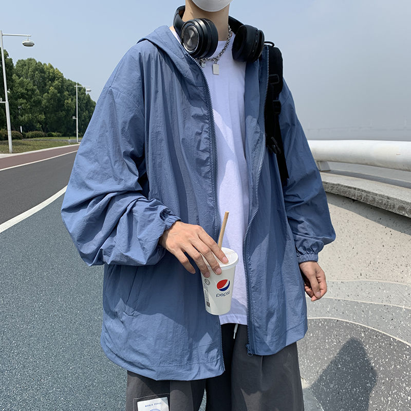 夏季新款男士超薄透氣防曬衣潮寬鬆百搭皮膚衣外套薄款連帽防曬服