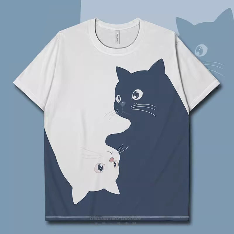 小貓咪黑白撞色簡約兩極設計潮流短袖T恤