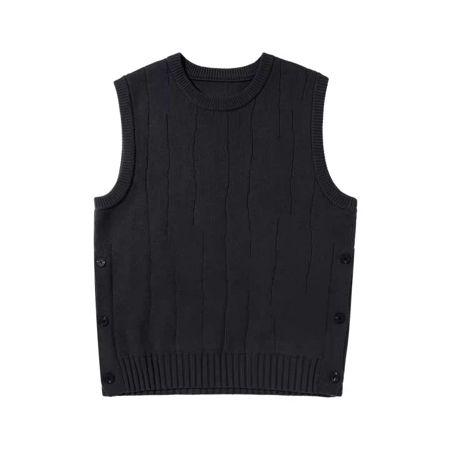 【單件/套裝】日系復古針織背心馬甲+藍色襯衫+百搭休閒褲三件套裝