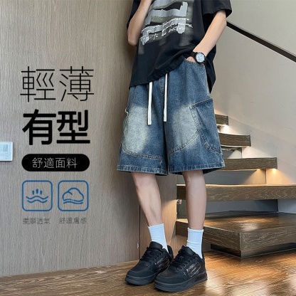 寬鬆百搭美式休閒直筒薄款五分牛仔短褲