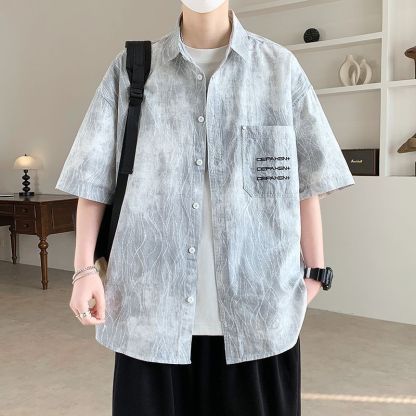 扎染休閒潮流時尚寬鬆大碼短袖襯衫