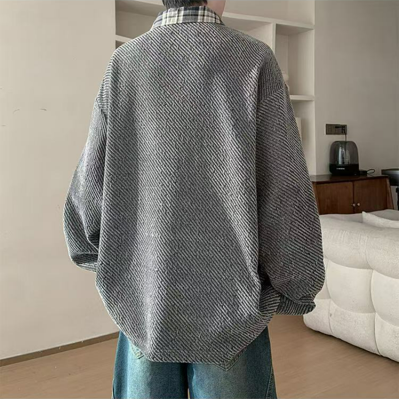 假兩件針織polo打底衫寬鬆大碼長袖t恤