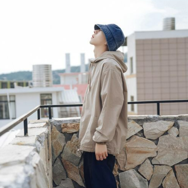 薄款素色抽繩潮流日系寬鬆休閒連帽T