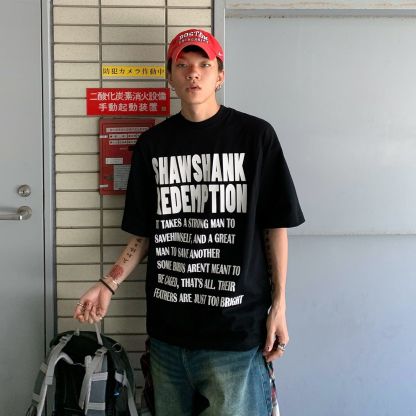 純棉情侶潮流高街寬鬆字母休閒短袖T恤