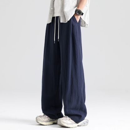 時尚薄款透氣直筒寬松天絲亞麻休閑闊腿褲