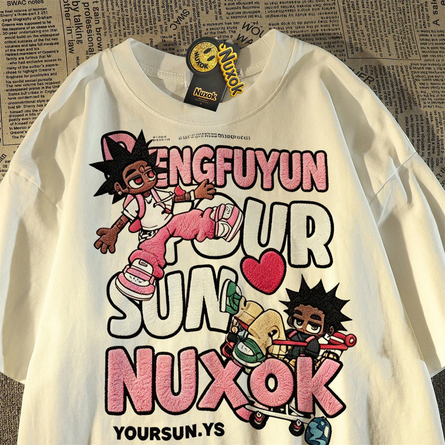 純棉歐美慵懶風仿刺繡印花寬鬆短袖T恤
