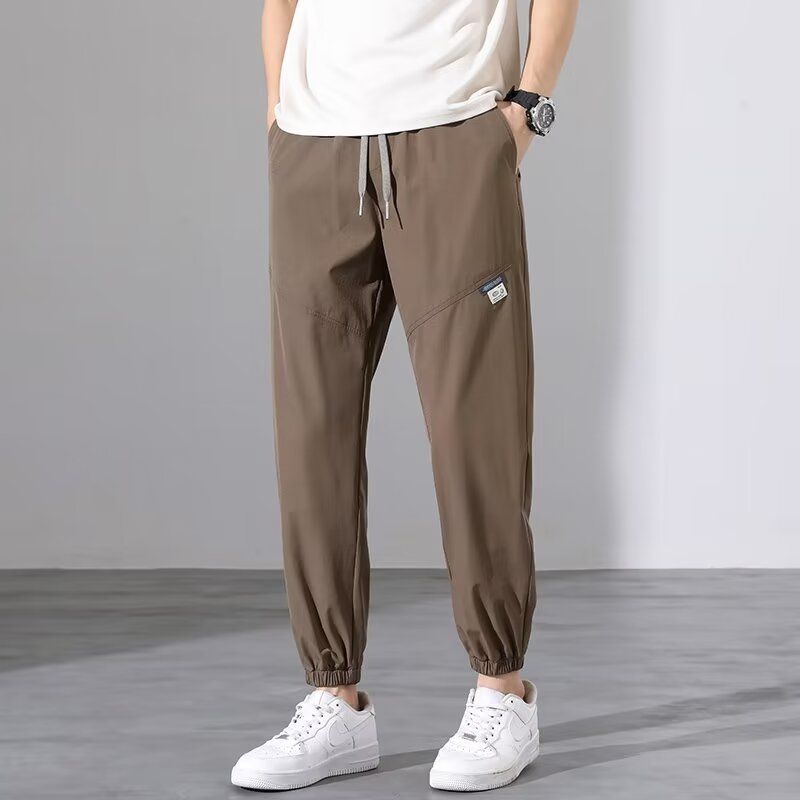 薄款冰絲休閒寬鬆透氣潮流運動休閒九分束腳褲