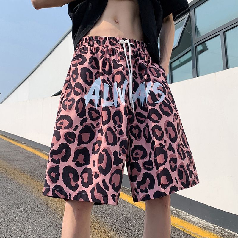 @透氣運動休閒四分美式豹紋訓練速乾短褲