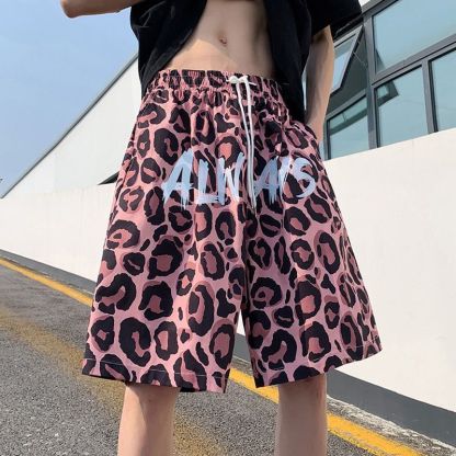 @透氣運動休閒四分美式豹紋訓練速乾短褲