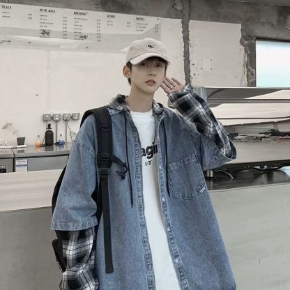 設計感寬鬆痞帥炸街翻領夾克潮牌牛仔外套