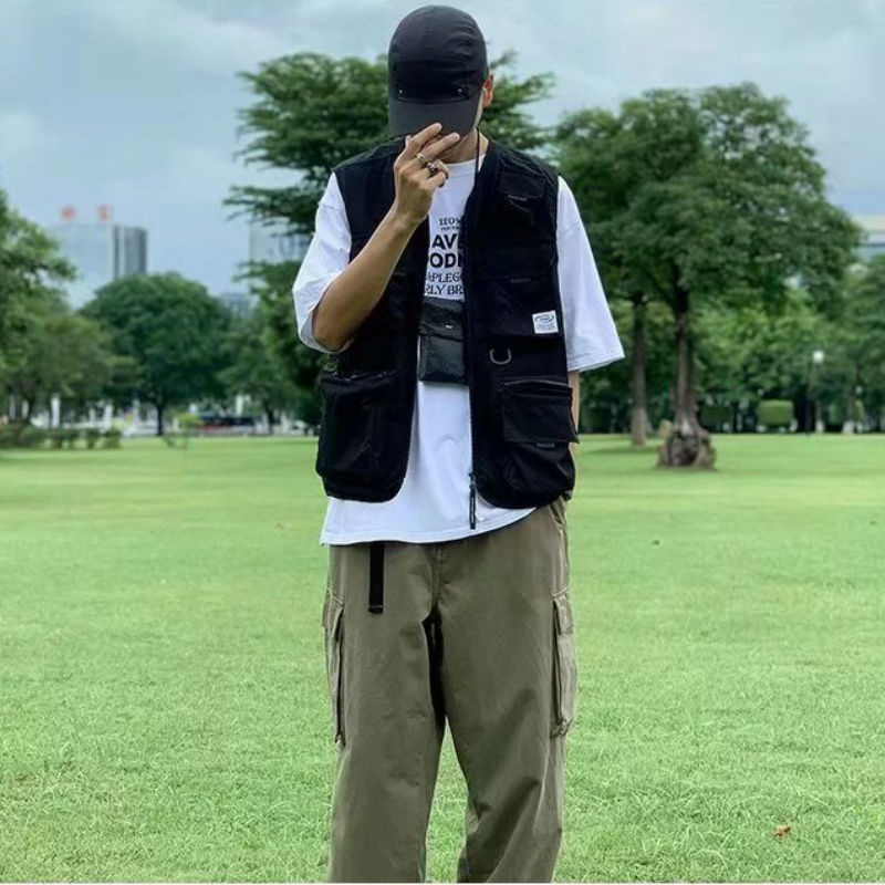 多口袋美式高街機能風嘻哈百搭背心工裝馬甲外套