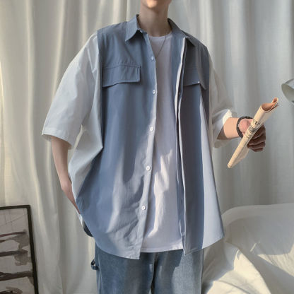 【三件套】ins港風夏季短袖套裝男韓版潮流一套帥氣學生休閒運動服