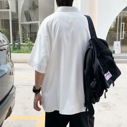 韓版潮流帥氣素色港風痞帥寬鬆情侶短袖襯衫