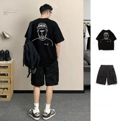 【單件/套裝】純棉短袖T恤寬鬆潮流高街工裝短褲套裝